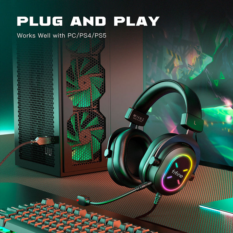 Fifine H6X professionelt gaming-headset, USB, RGB, sort