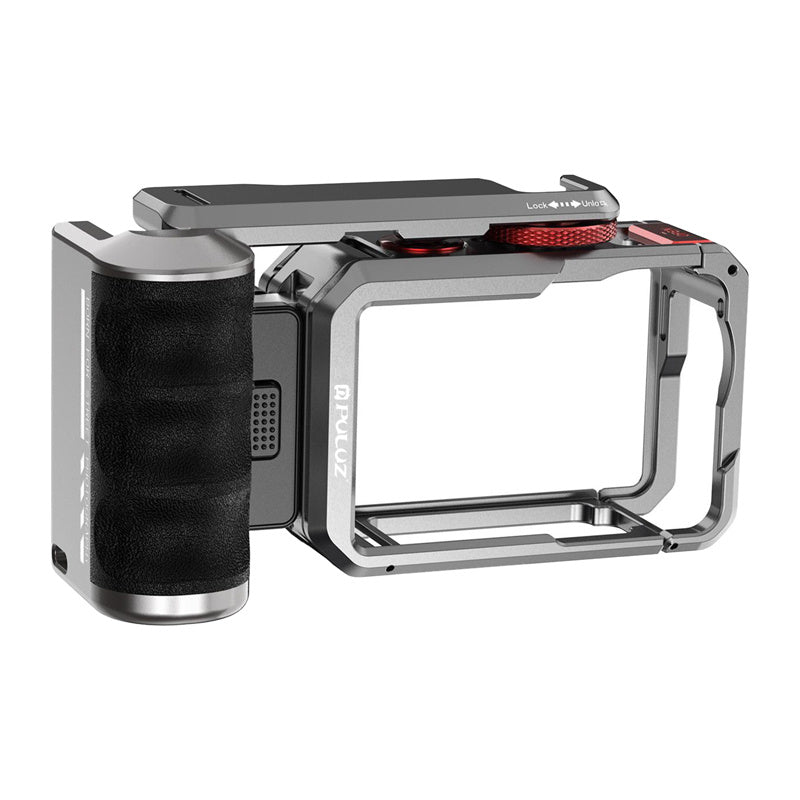 Puluz udvidelsesbur i titanium med håndtag og ekstra monteringspunkter til DJI Osmo Action 6