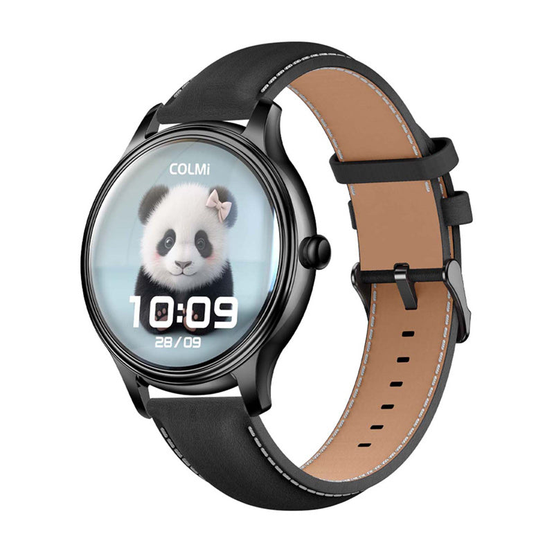 COLMI L28 smartwatch (sort silikone + sort læderrem)
