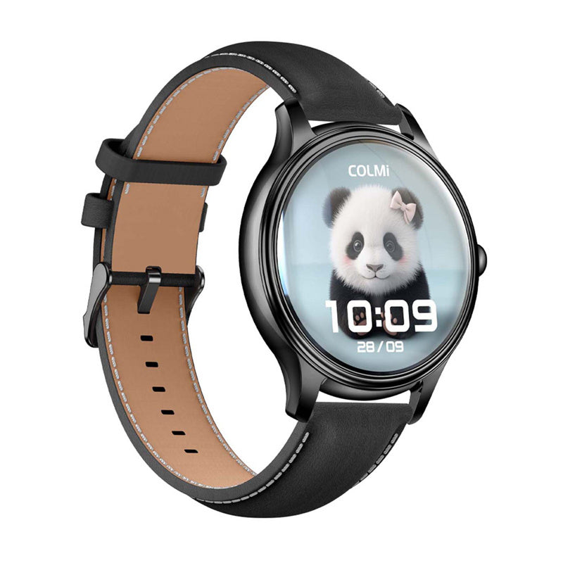 COLMI L28 smartwatch (sort silikone + sort læderrem)