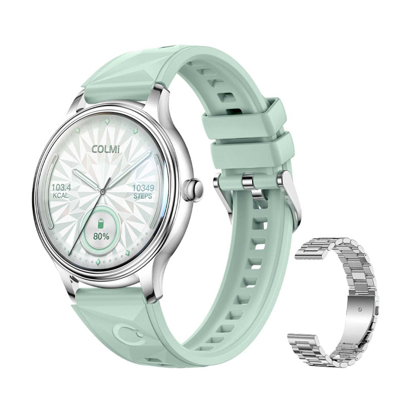 COLMI L28 smartwatch (sølvgrøn + sølv stålrem)