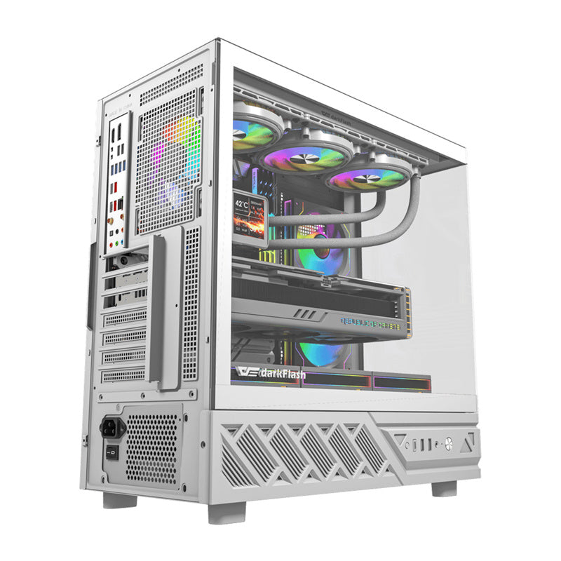 DarkFlash DS950 computerkabinet (hvid) + 6 ventilatorer