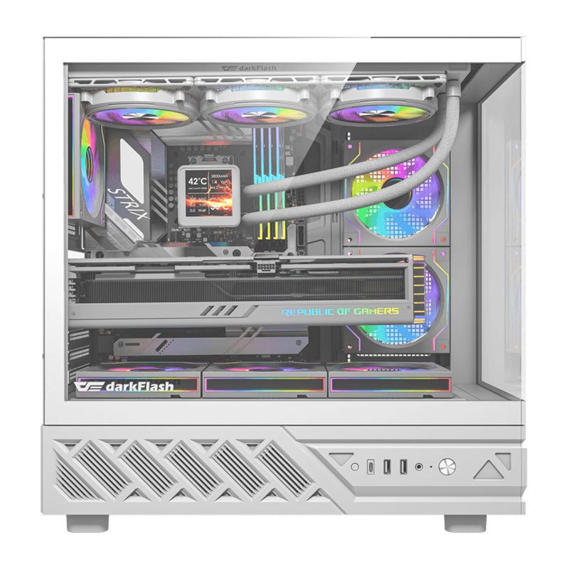 DarkFlash DS950 computerkabinet (hvid) + 6 ventilatorer