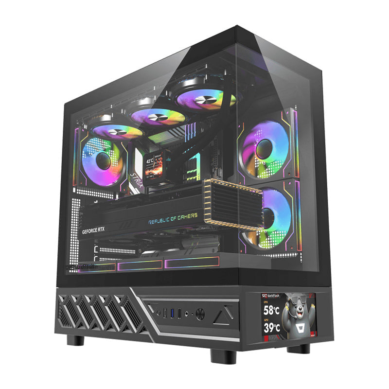 DarkFlash DS950V computerkabinet med skærm (sort) + 6 ventilatorer
