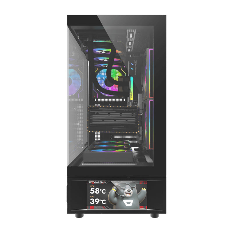 DarkFlash DS950V computerkabinet med skærm (sort) + 6 ventilatorer