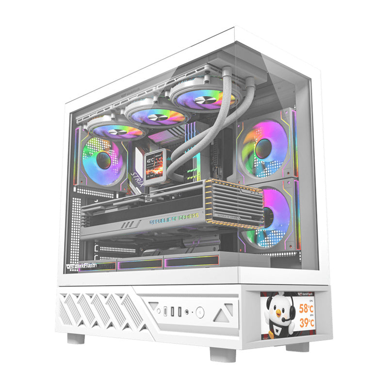 DarkFlash DS950V computerkabinet med skærm (hvid) + 6 ventilatorer