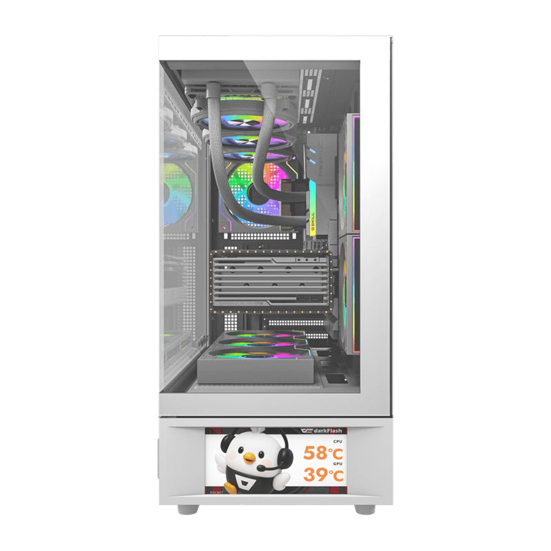 DarkFlash DS950V computerkabinet med skærm (hvid) + 6 ventilatorer