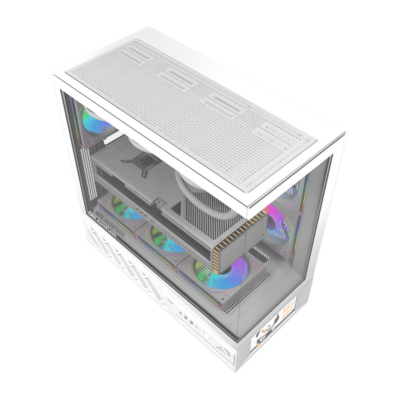 DarkFlash DS950V computerkabinet med skærm (hvid) + 6 ventilatorer