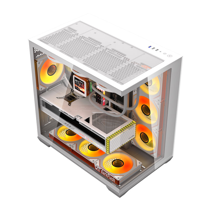 DarkFlash C280 computerkabinet (hvid) + 7 ventilatorer