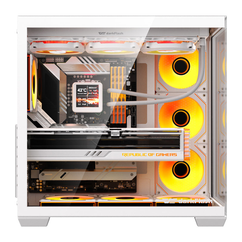 DarkFlash C280 computerkabinet (hvid) + 7 ventilatorer