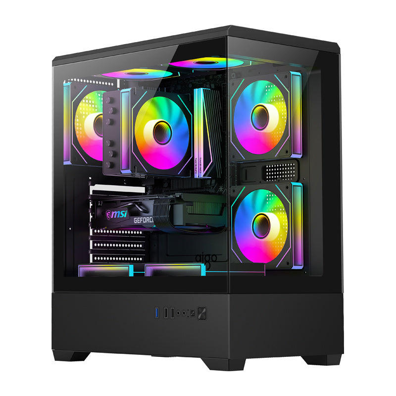 DarkFlash C365 computerkabinet (sort) + 5 ventilatorer