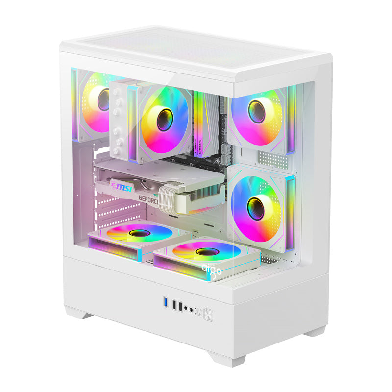 DarkFlash C365 computerkabinet (hvid) + 5 ventilatorer