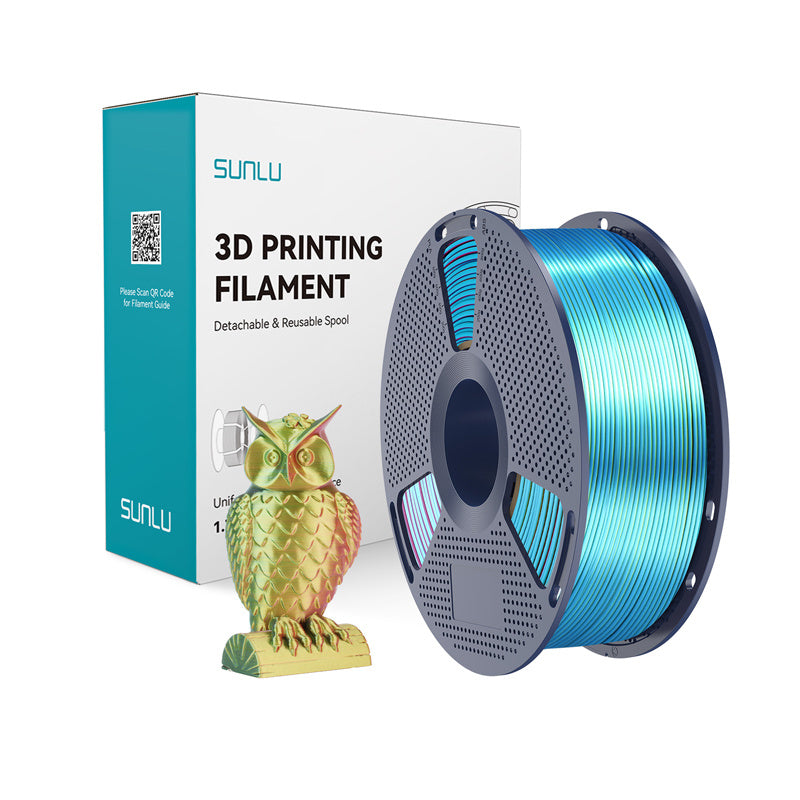 Sunlu PLA+ Silk trefarvet filament (rød, gul og grøn)