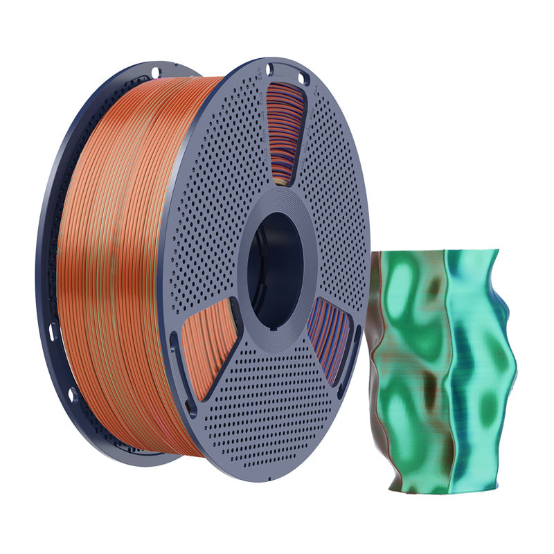 Sunlu PLA+ Silk trefarvet filament (orange, blå og grøn)