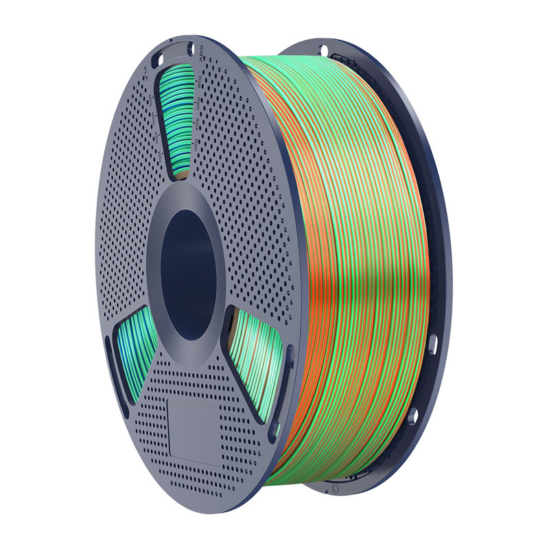 Sunlu PLA+ Silk trefarvet filament (orange, blå og grøn)