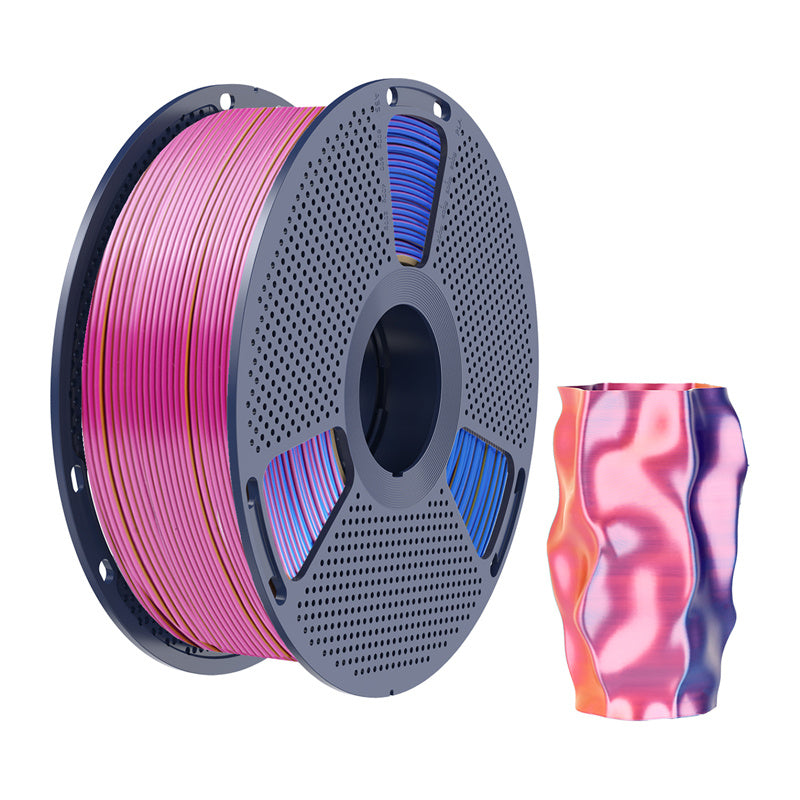 Sunlu PLA+ Silk trefarvet filament (rød, gul og blå)