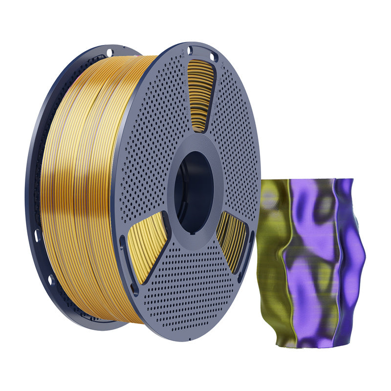 Sunlu PLA+ Silk trefarvet filament (sort, guld og lilla)