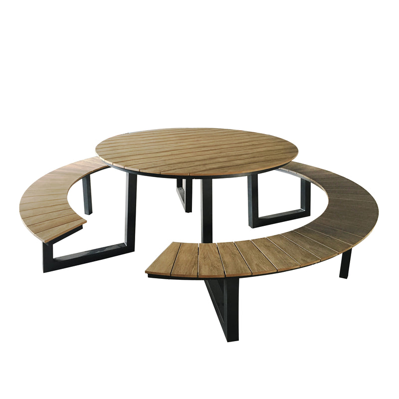 AXI Taco Picnicbord med 2 bænke Rundt - Antracit/Teak-look Polywood