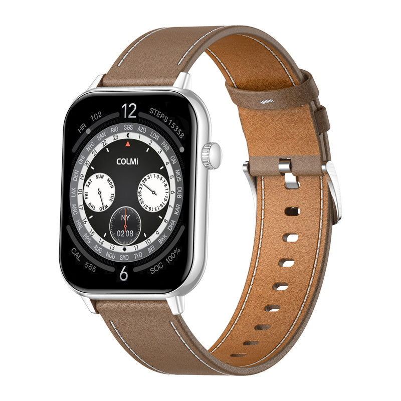 COLMI C28 smartwatch (sølv + brun læderrem)