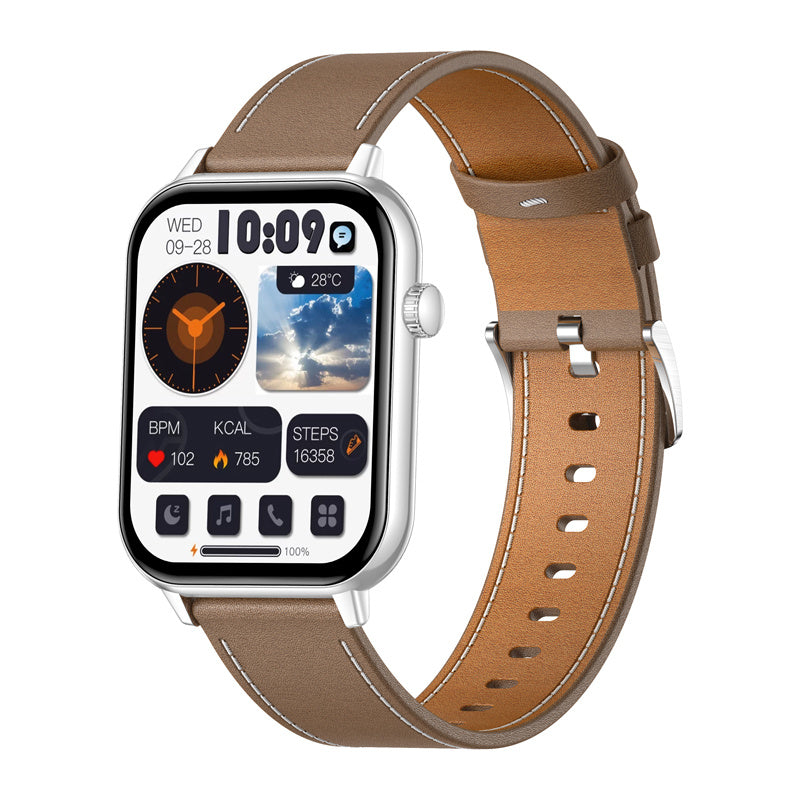 COLMI C28 smartwatch (sølv + brun læderrem)