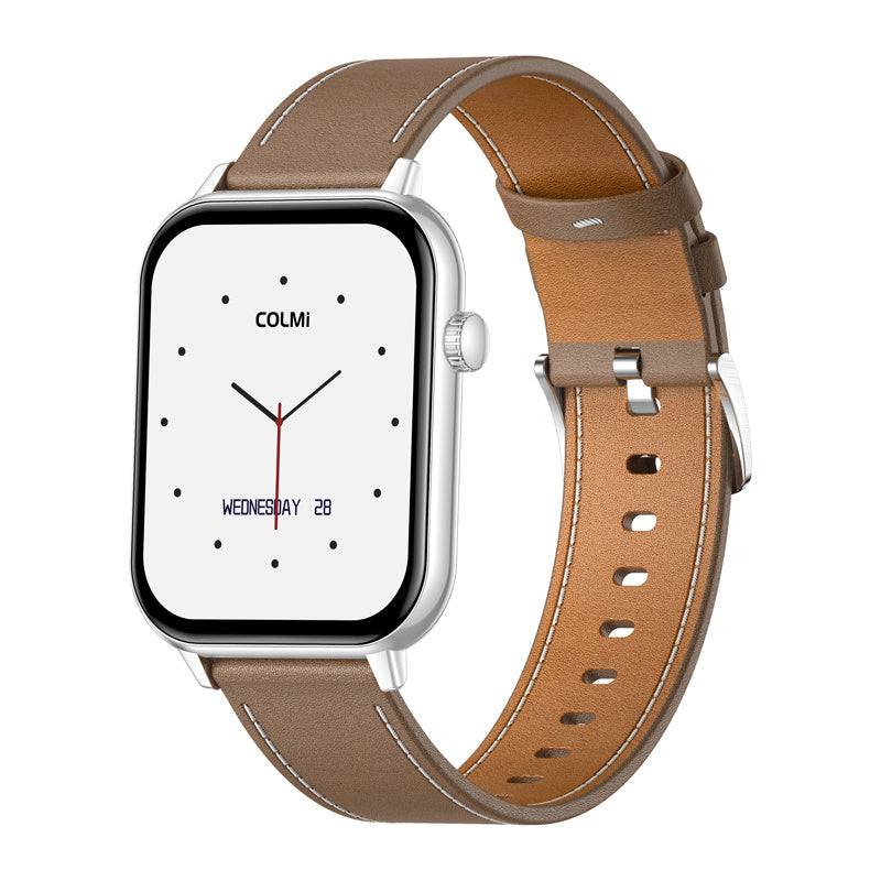 COLMI C28 smartwatch (sølv + brun læderrem)