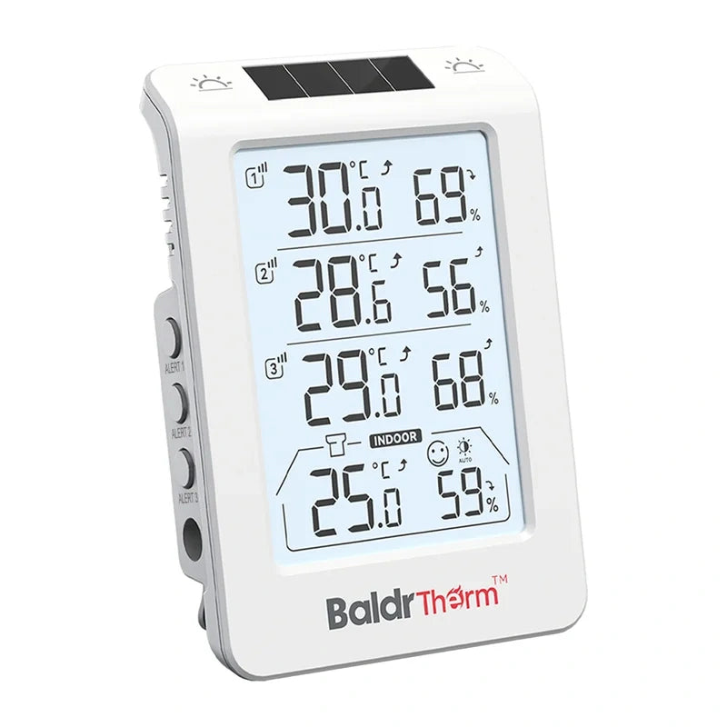 BALDRTHERM B0598 3-kanals termohygrometer med automatisk baggrundslys
