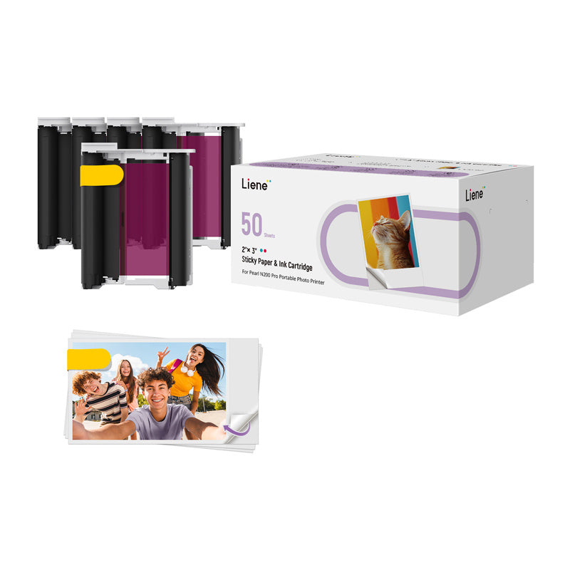 Liene fotopapir 2x3 tommer, 50 ark + 5 blækpatroner