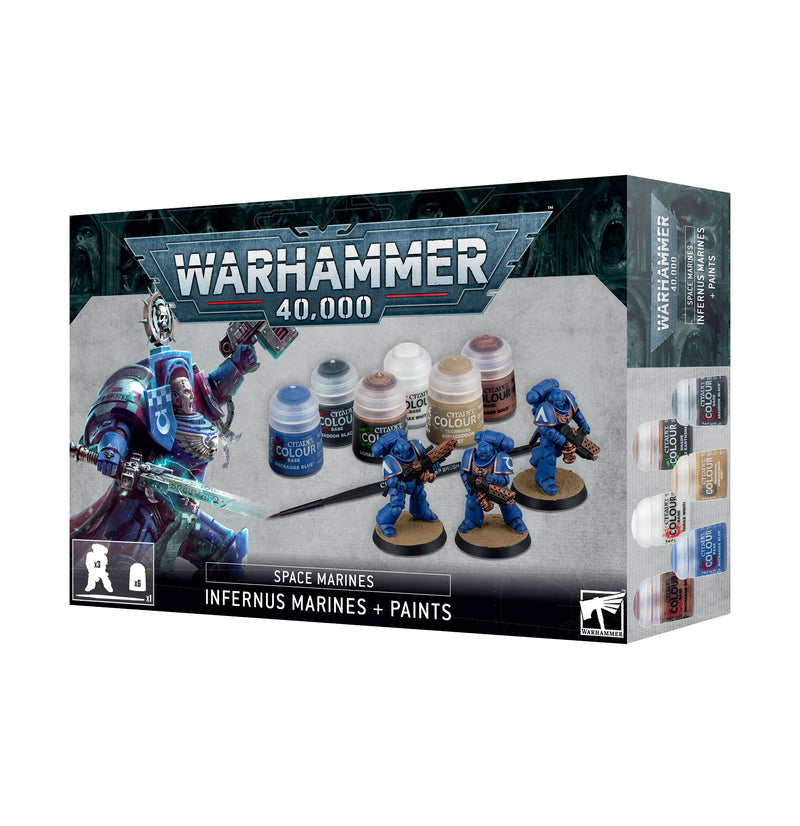 Warhammer 40,000 - Infernus Space Marines 3 miniaturer + maling Eng/Spa/Port/Latv/Rom