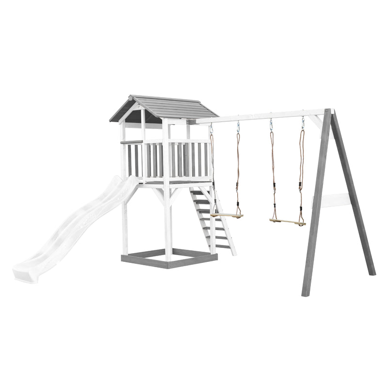 AXI Beach Tower Legetårn med Dobbelt Gynge Grå/Hvid - Hvid Rutsjebane