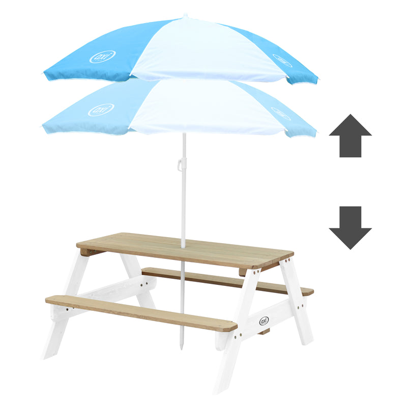AXI Nick Picnicbord Brun/Hvid - Parasol Blå/Hvid