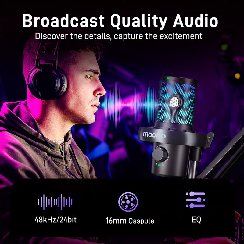 MAONO DM40 Pro AI-gamingmikrofon, kondensator, RGB, USB/trådløs, sort