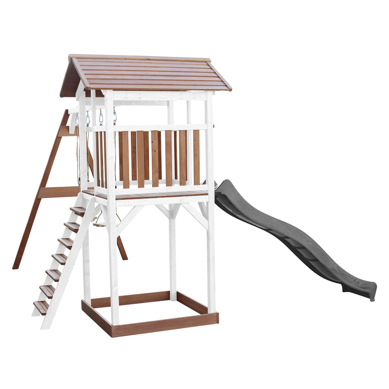 AXI Beach Tower Legetårn med Dobbelt Gynge Brun/Hvid - Grå Rutsjebane