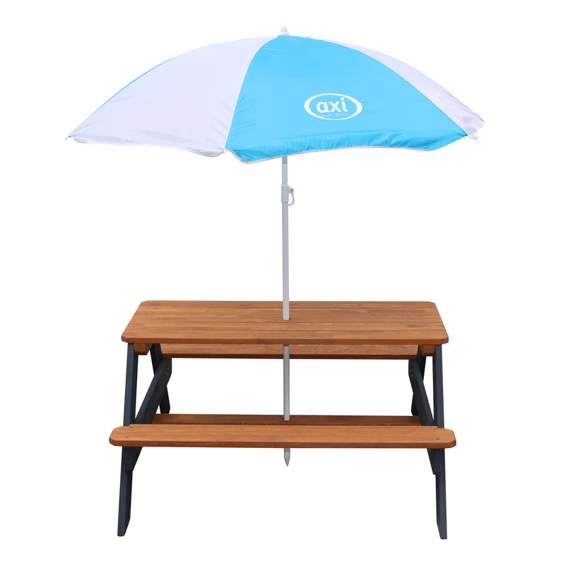 AXI Nick Picnicbord Antracit/Brun - Parasol Blå/Hvid
