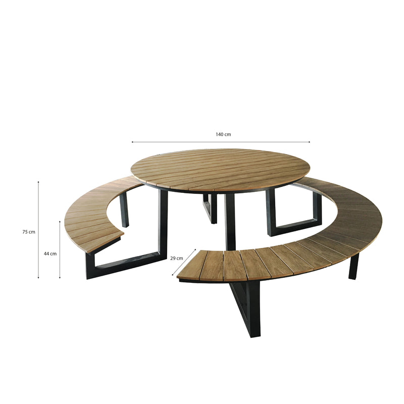 AXI Taco Picnicbord med 2 bænke Rundt - Antracit/Teak-look Polywood