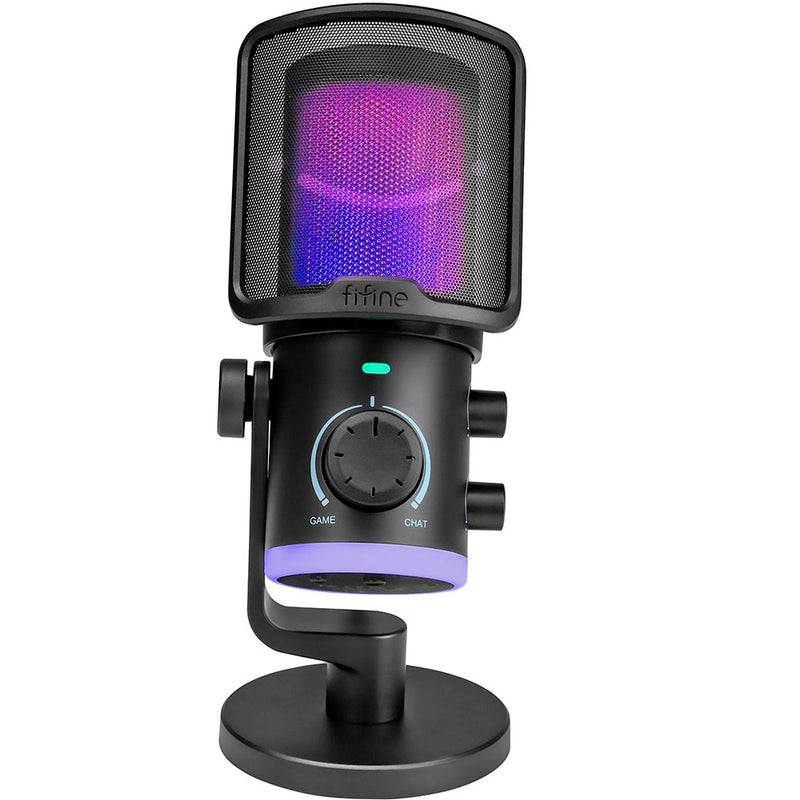 FIFINE AM6 RGB USB-kondensatormikrofon med knap til balance mellem chat- og spillyd, sort