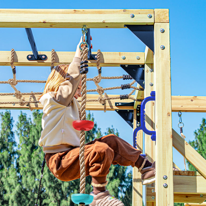 AXI Boris Legetårn med Gynger, Trapez, Klatrenet og Monkey Bars – Grå Rutsjebane