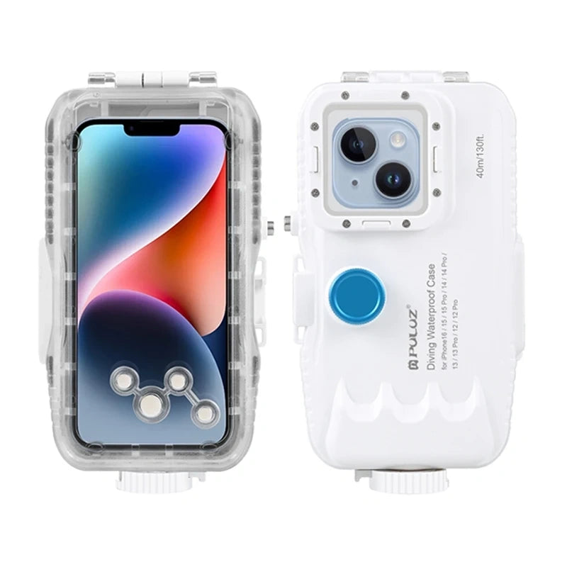 Puluz vandtæt iPhone-cover (40 m) med envejsventil (hvid)