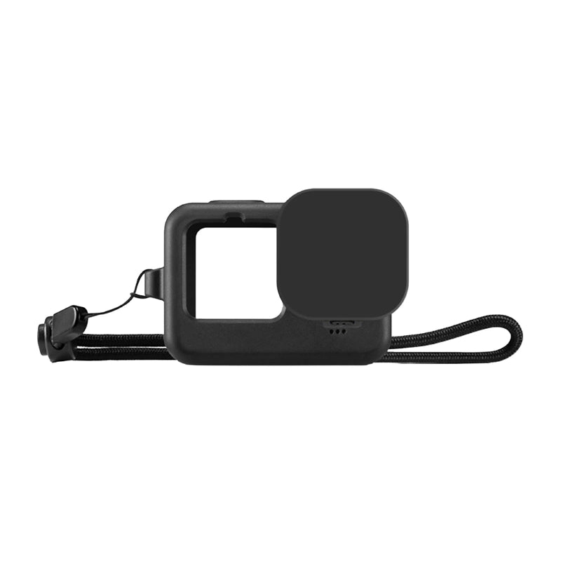 Puluz silikoneetui til GoPro HERO12, HERO11, HERO10 og HERO9 Black med linsedæksel og rem (sort)