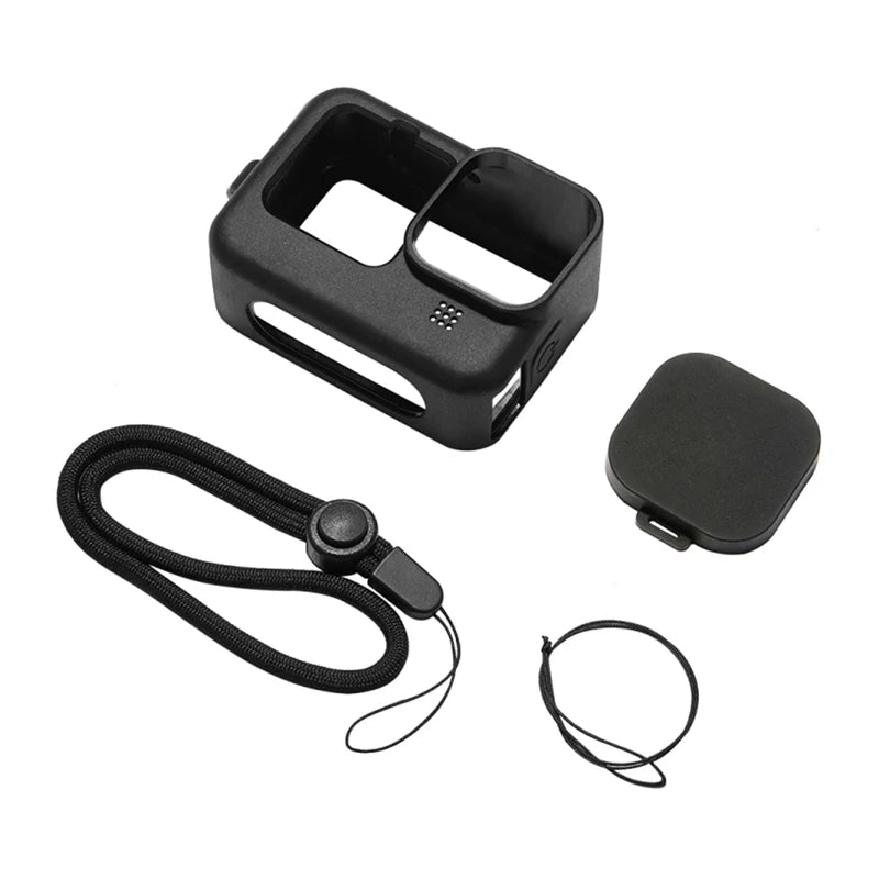 Puluz silikoneetui til GoPro HERO12, HERO11, HERO10 og HERO9 Black med linsedæksel og rem (sort)