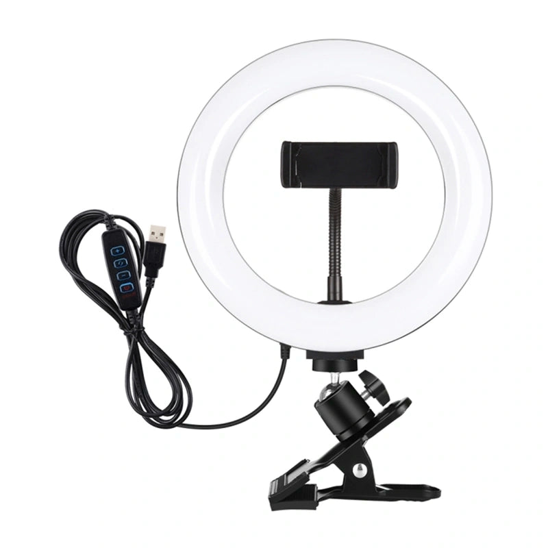 Puluz 20 cm ringlys til vlogging med skærmclips, telefonholder og justerbar farvetemperatur (sort)