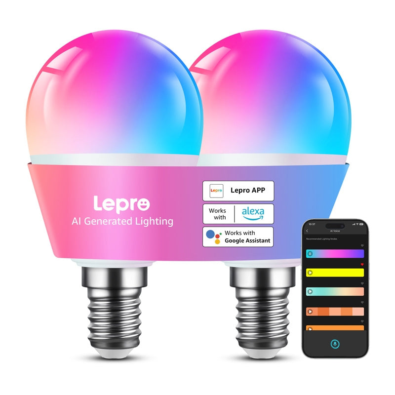 LEPRO BP1-2 E14 LED-pære med Bluetooth og Wi-Fi, 470 lm, 2-pak