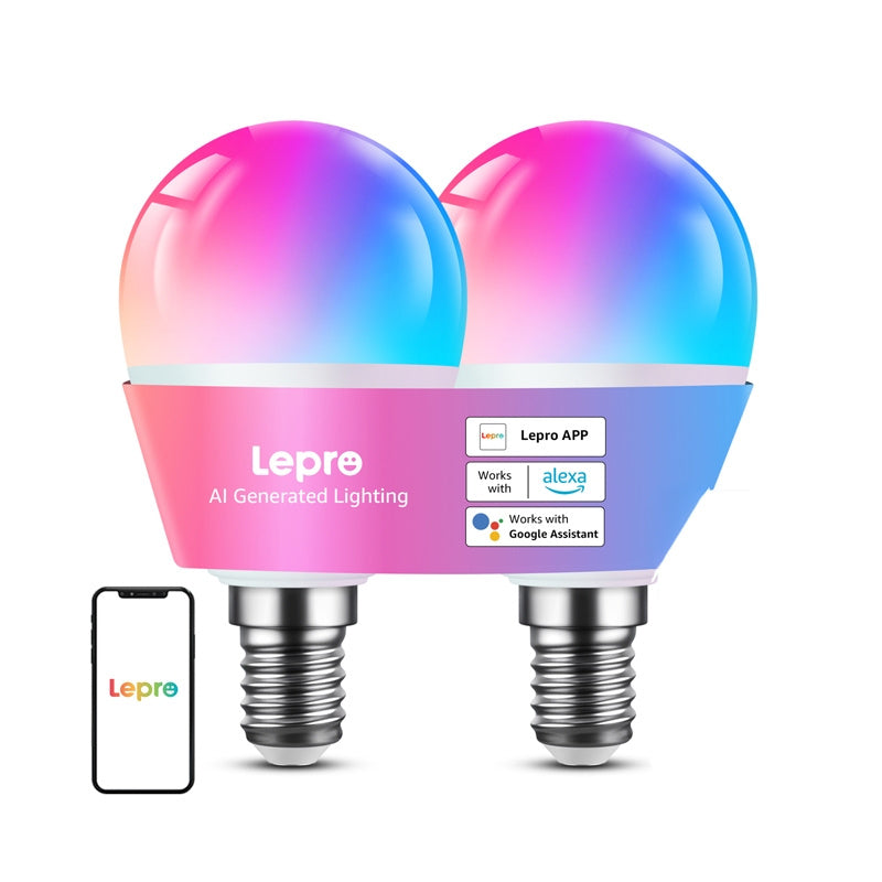 LEPRO BP1-2 E14 LED-pære med Bluetooth og Wi-Fi, 470 lm, 2-pak