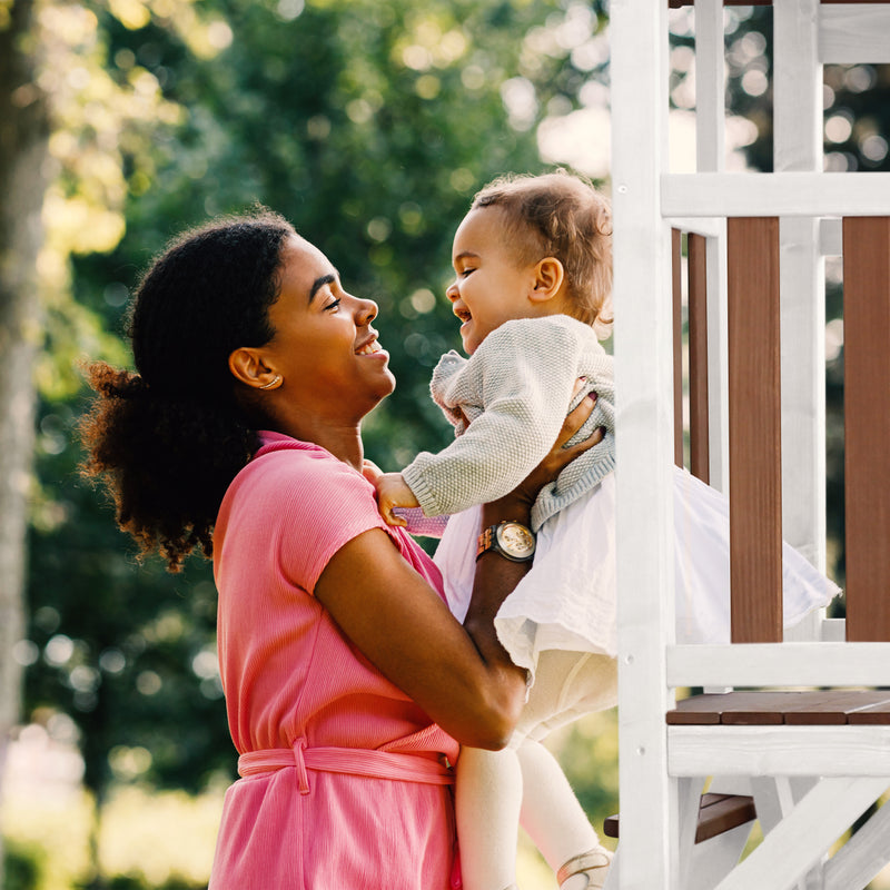 AXI Beach Tower Legetårn med Summer Rede Gynge Brun/Hvid - Hvid Rutsjebane