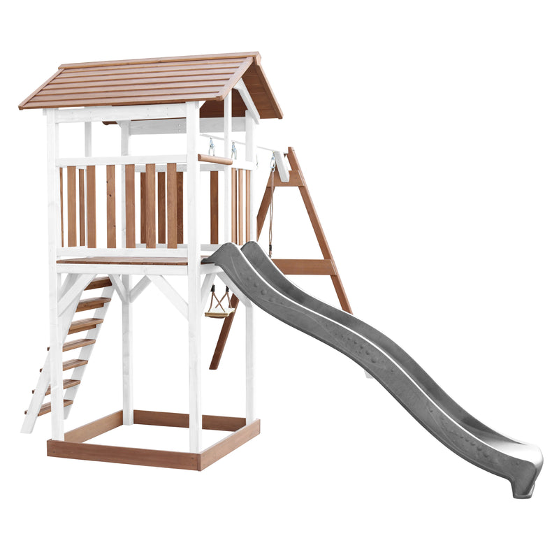 AXI Beach Tower Legetårn med Dobbelt Gynge Brun/Hvid - Grå Rutsjebane
