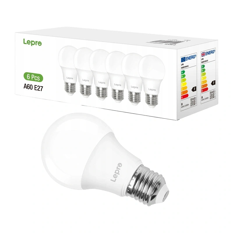 LEPRO 100090-DW-EU-6 E27 A60 LED-pære 8,5W (60W) 806 lm 6500 K kold 180°, 6 stk.