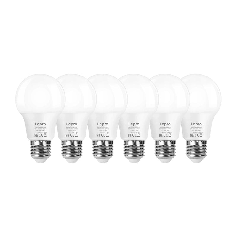 LEPRO 100089-WW-EU-6 LED-pære, E27, A60, 8,5W (60W), 806 lm, 2700K (varm), 180°, 6-pak