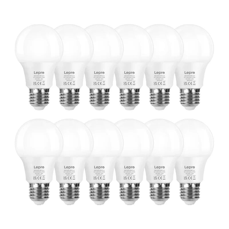 LEPRO 100089-WW-EU-12 LED-pære, E27, A60, 8,5W (60W), 806 lm, 2700K (varm hvid), 180°, 12-pak