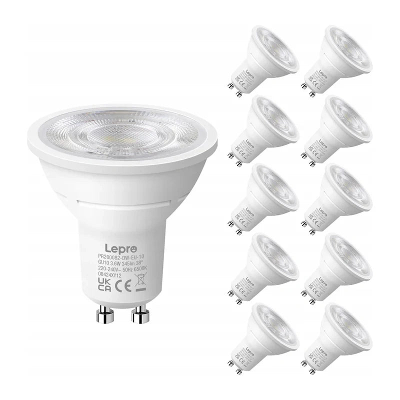 LEPRO 200082-DW-EU-10 GU10 LED-pære 3,6W 345 lm 6500K 38° energiklasse E, 10 stk.