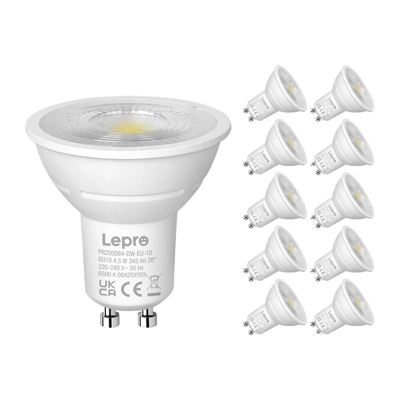 LEPRO 200084-DW-EU-10 GU10 dæmpbar LED-pære, 4,5W, 345 lm, 6500K, 38°, 10 stk.