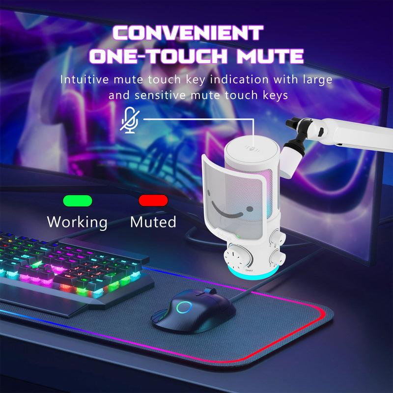 FIFINE AM6 RGB USB-kondensatormikrofon med knap til balance mellem chat- og spillyd, hvid